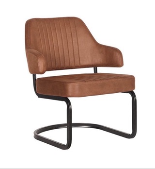 Fauteuil, cognac microvezelstof, zwart metalen onderstel